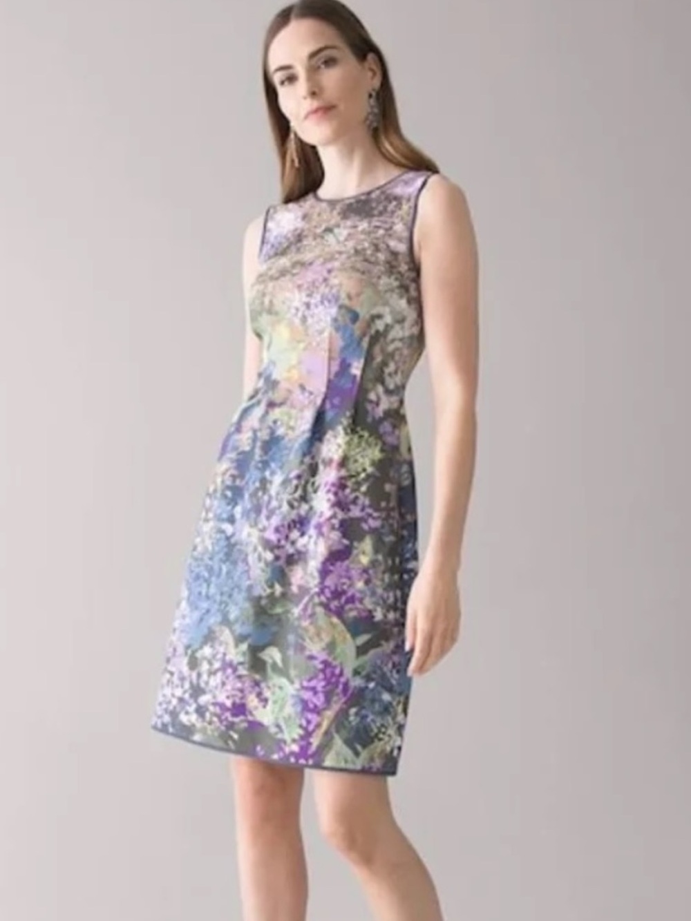 White House Black Market Floral Sleeveless Dress Size 10 A-Line Fit Lined
